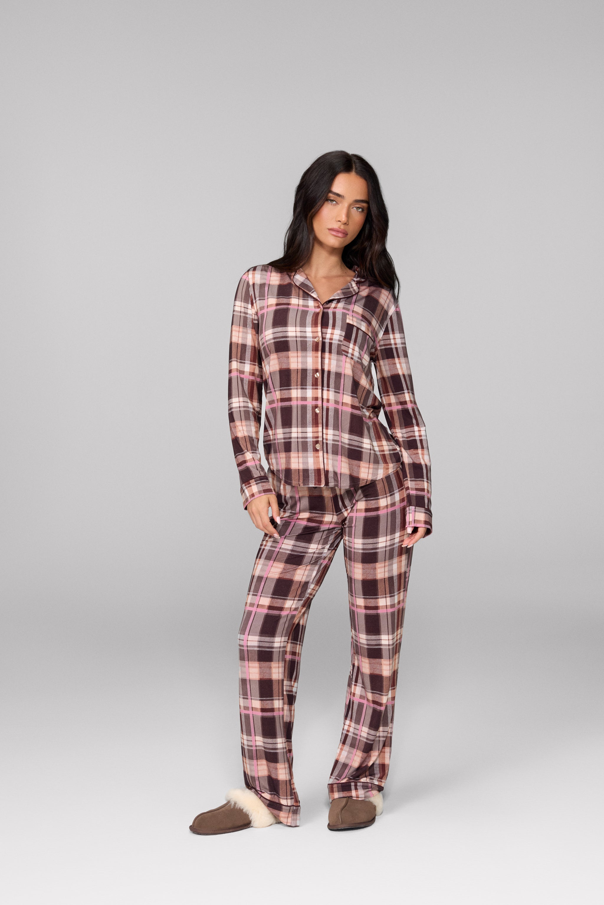 Mocha Plaid Pajama Set